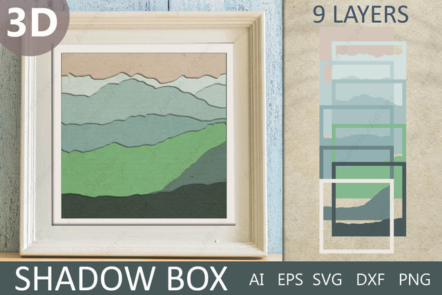 Landscape mountain 3d layered, Shadow box svg, Wall art paper cut 3D Paper AnastasiyaArtDesign 