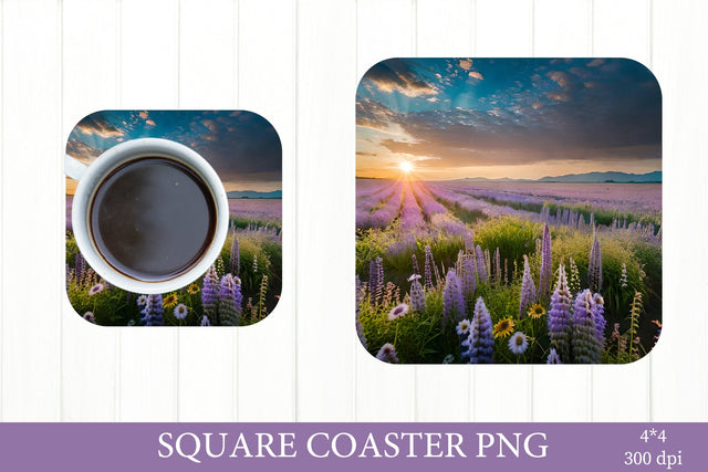 Landscape Square Coaster. Meadow Flowers Sublimation PNG Sublimation Olga Terlyanskaya 