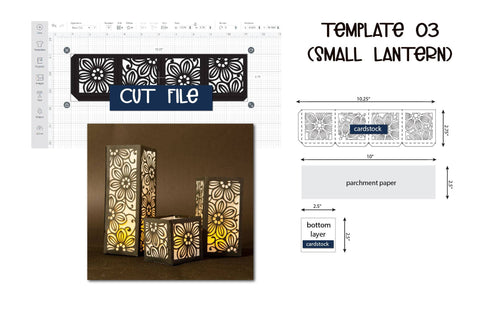 Lantern SVG, 3d SVG Floral Lantern, 3 Size Templates. 3D Paper Elinorka 