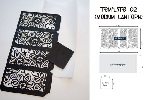 Lantern SVG, 3d SVG Floral Lantern, 3 Size Templates. 3D Paper Elinorka 