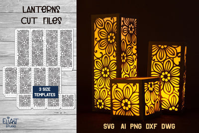 Lantern SVG, 3d SVG Floral Lantern, 3 Size Templates. 3D Paper Elinorka 