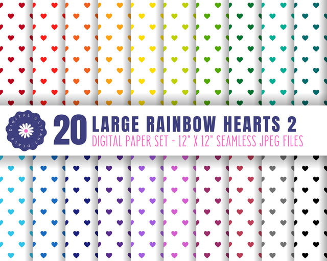 Large Rainbow Hearts Set 2 Digital Paper Set Sublimation Digital Clipart Deals 