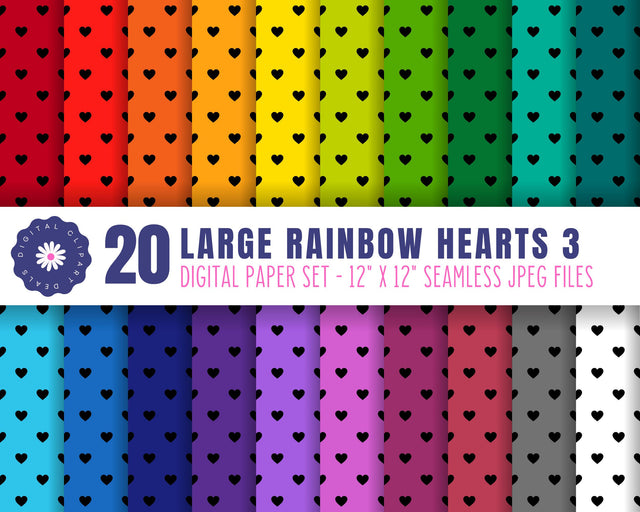Large Rainbow Hearts Set 3 Digital Paper Set Sublimation Digital Clipart Deals 