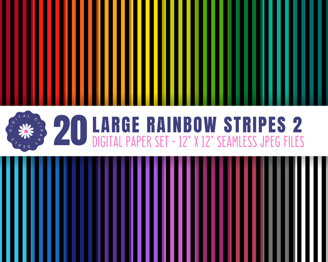Large Rainbow Stripes Set 2 Digital Paper Set Sublimation Digital Clipart Deals 