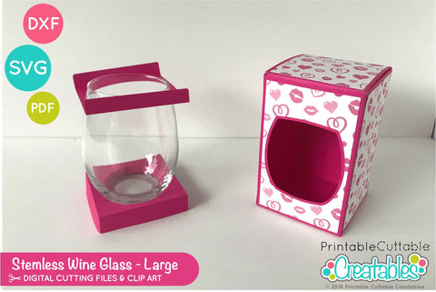 Large Stemless Wine Glass Box SVG 3D Paper Printable Cuttable Creatables 
