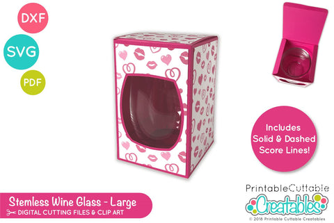 Large Stemless Wine Glass Box SVG 3D Paper Printable Cuttable Creatables 