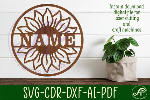 Large Sunflower name sign svg laser cut template SVG APInspireddesigns 
