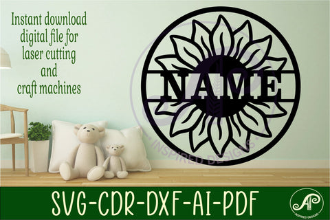 Large Sunflower name sign svg laser cut template SVG APInspireddesigns 