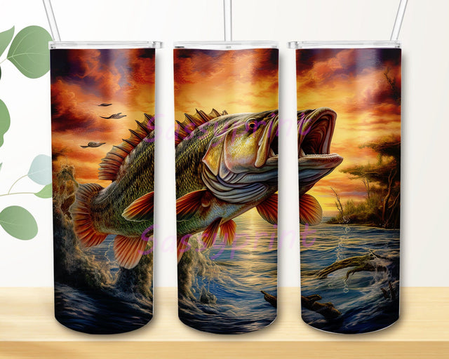 Largemouth Bass Fish 20oz Skinny Tumbler Png, Largemouth Bass Fish Fishing Dad Father Day Sublimation Tumbler Design, Gift for Fisherman, Husband Dad, 3D Fishing Png Sublimation sassyprint 