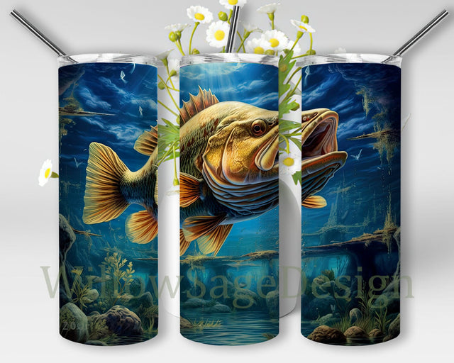 Largemouth Fish 20oz Skinny Tumbler Png, Largemouth Bass, Fishing, Fish, Largemouth Bass Fish Png, Bass Fishing Png, Gift for Fisherman, Husband Dad, 3D Fishing Png Sublimation WillowSageDesign 