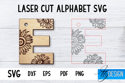 Laser Cut Alphabet with Sunflowers | Letter SVG E SVG Fly Design 