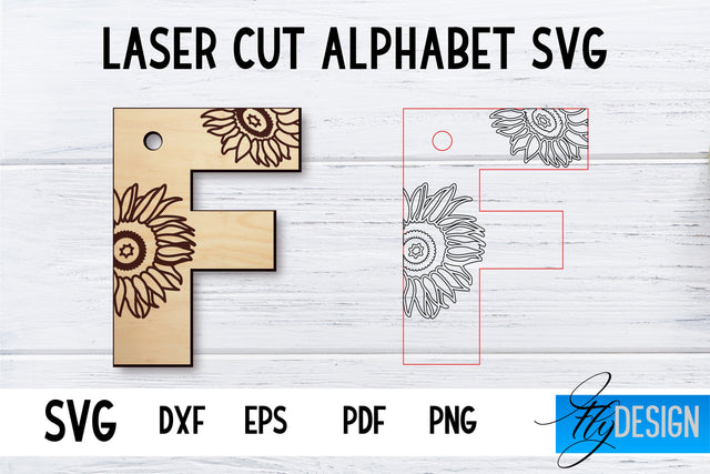 Laser Cut Alphabet with Sunflowers | Letter SVG F SVG Fly Design 