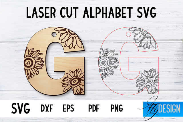 Laser Cut Alphabet with Sunflowers | Letter SVG G SVG Fly Design 