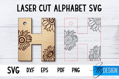 Laser Cut Alphabet with Sunflowers | Letter SVG H SVG Fly Design 