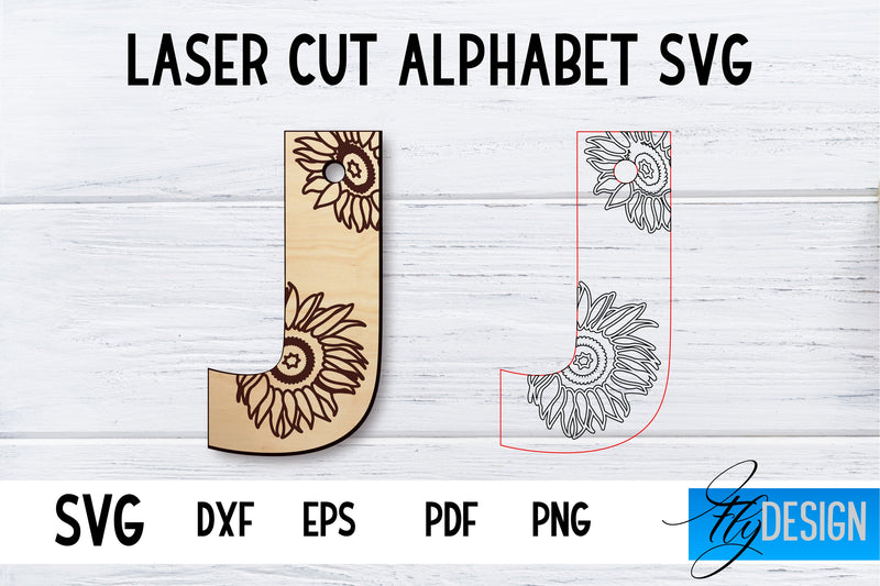 Laser Cut Alphabet with Sunflowers | Letter SVG J SVG Fly Design 