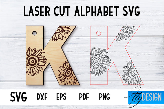 Laser Cut Alphabet with Sunflowers | Letter SVG K SVG Fly Design 