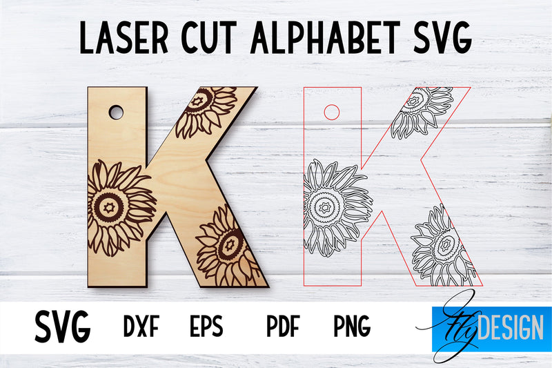 Laser Cut Alphabet with Sunflowers | Letter SVG K SVG Fly Design 