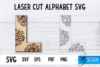 Laser Cut Alphabet with Sunflowers | Letter SVG L SVG Fly Design 
