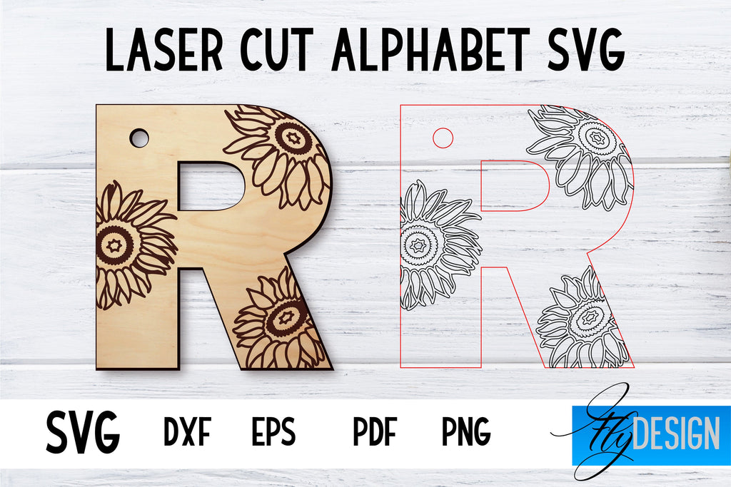 Letter R Sun Design Laser Cut Alphabet with Sunflowers | Letter SVG R - So Fontsy
