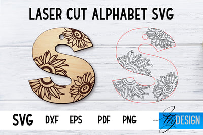 Laser Cut Alphabet with Sunflowers | Letter SVG S SVG Fly Design 