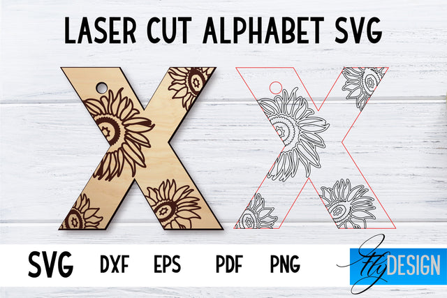 Laser Cut Alphabet with Sunflowers | Letter SVG X SVG Fly Design 