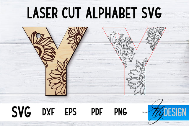 Laser Cut Alphabet with Sunflowers | Letter SVG Y SVG Fly Design 
