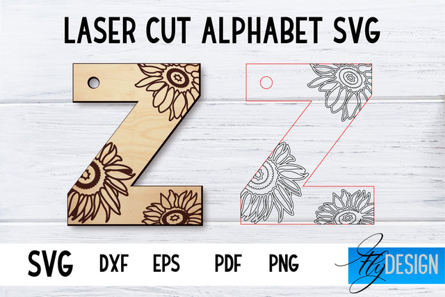Laser Cut Alphabet with Sunflowers | Letter SVG Z SVG Fly Design 