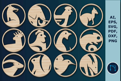 Laser-cut Animal coasters Bundle SVG SVG MD JOYNAL ABDIN 