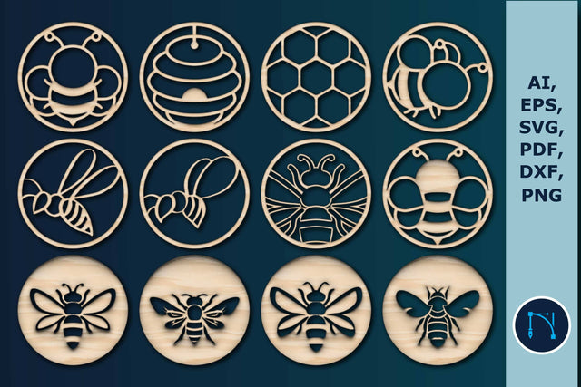 Laser-cut Bee coasters Bundle SVG SVG MD JOYNAL ABDIN 