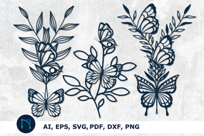 Laser-cut Butterfly Branch SVG bundle SVG MD JOYNAL ABDIN 