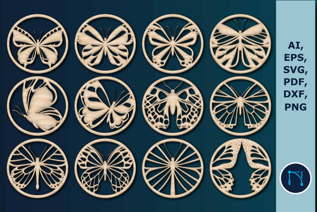 Laser-cut Butterfly coasters Bundle SVG SVG MD JOYNAL ABDIN 