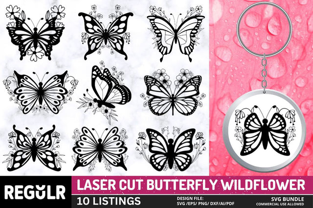 Laser Cut Butterfly Wildflower svg Bundle SVG Regulrcrative 