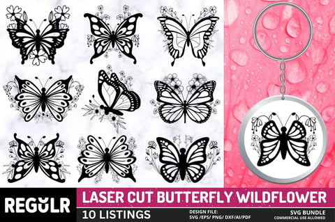 Laser Cut Butterfly Wildflower svg Bundle SVG Regulrcrative 