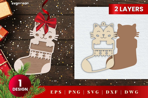 Laser Cut Cat Christmas Ornament SVG | 3D Layered | Glowforge SVG SvgOcean 