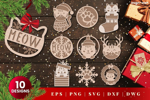 Laser Cut Cat Christmas Ornament SVG | 3D Layered | Glowforge SVG SvgOcean 