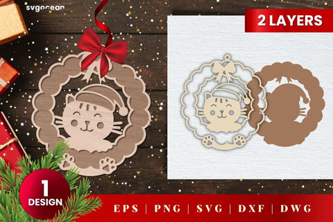 Laser Cut Cat Christmas Ornament SVG | 3D Layered | Glowforge SVG SvgOcean 