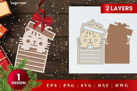 Laser Cut Cat Christmas Ornament SVG | 3D Layered | Glowforge SVG SvgOcean 