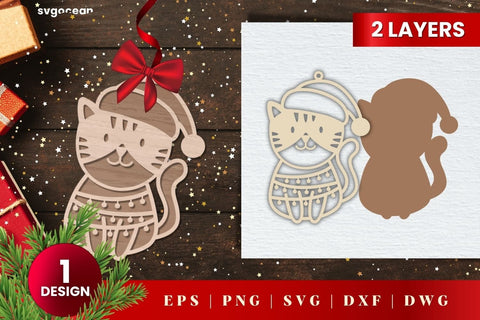 Laser Cut Cat Christmas Ornament SVG | 3D Layered | Glowforge SVG SvgOcean 