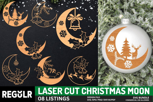 Laser Cut Christmas Moon SVG Bundle SVG Regulrcrative 