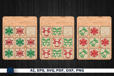 Laser cut Christmas Tic Tac Toe Game Set SVG MD JOYNAL ABDIN 