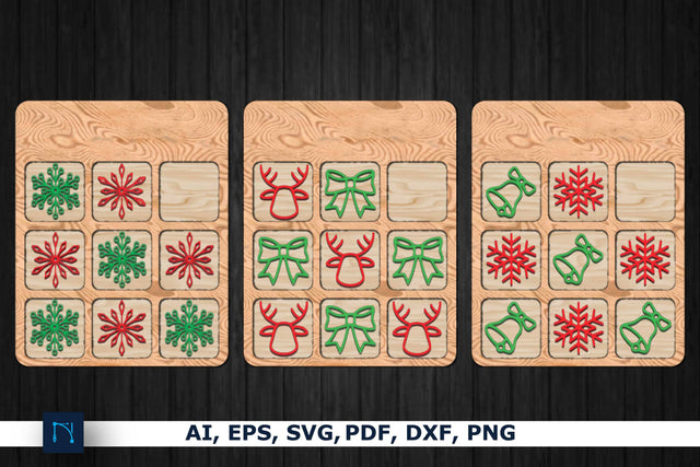 Laser cut Christmas Tic Tac Toe Game Set SVG MD JOYNAL ABDIN 