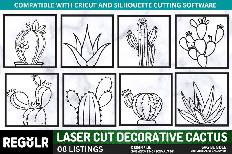 Laser Cut Decorative Cactus SVG Bundle SVG Regulrcrative 