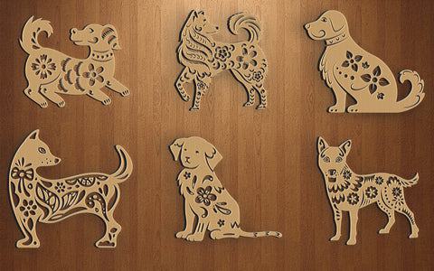Laser Cut Dog Decor with Flower SVG Bundle SVG naemmiah021 