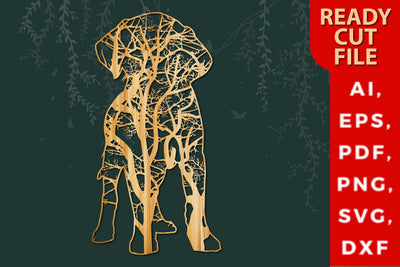 laser cut dog decor with tree SVG file, Panel dog, Laser cut files SVG, DXF vector plans, laser file, laser pattern, laser cut, laser cut template, dxf files for laser SVG MD JOYNAL ABDIN 