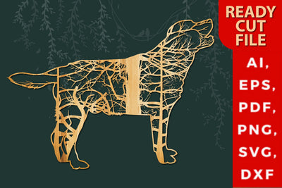 laser cut dog decor with tree SVG file, Panel dog, Laser cut files SVG, DXF vector plans, laser file, laser pattern, laser cut, laser cut template, dxf files for laser SVG MD JOYNAL ABDIN 