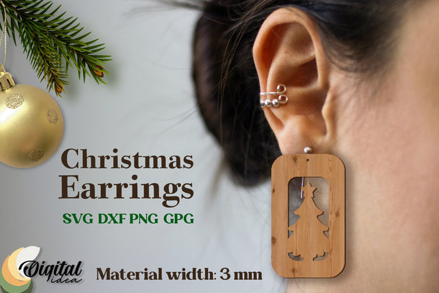 Laser Cut Earrings Christmas. Christmas Earrings Laser. 3D Accessories SVG Evgenyia Guschina 