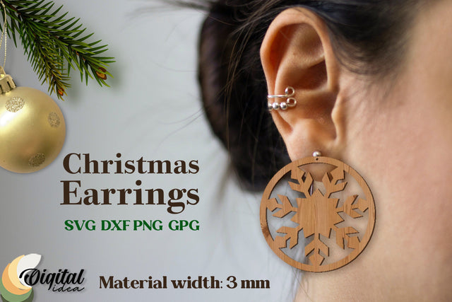 Laser Cut Earrings Christmas. Christmas Earrings Laser. 3D Accessories SVG Evgenyia Guschina 