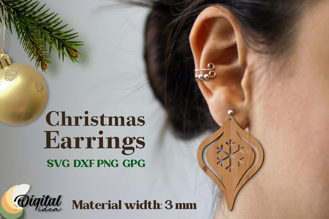 Laser Cut Earrings Christmas. Christmas Earrings Laser. 3D Accessories SVG Evgenyia Guschina 