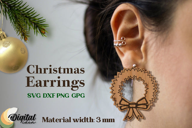 Laser Cut Earrings Christmas. Christmas Earrings Laser. 3D Accessories SVG Evgenyia Guschina 