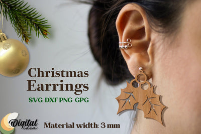 Laser Cut Earrings Christmas. Christmas Earrings Laser. 3D Accessories SVG Evgenyia Guschina 